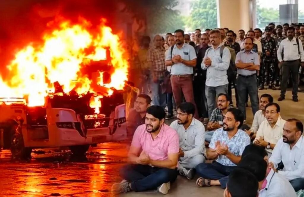 Raipur Employees Protest: मंत्रालय की बस में आग के बाद कर्मचारियों का प्रदर्शन